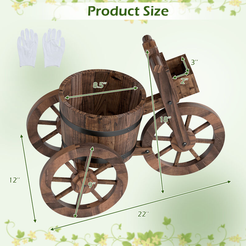 Wooden Tricycle Planter with Wheels and Built-In Storage Box-Coffee image number 2