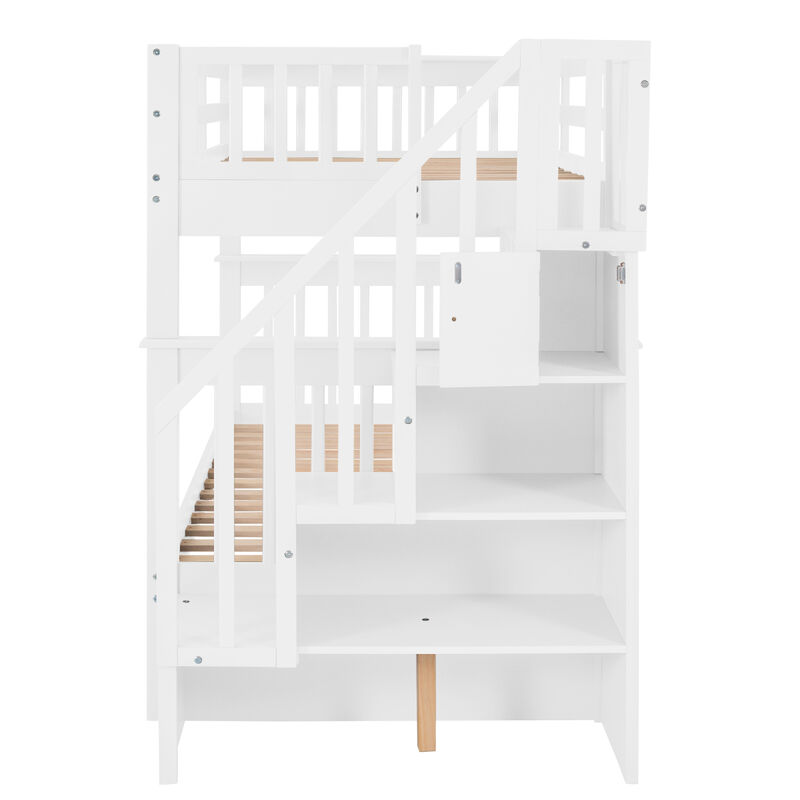 Stairway Twin-Over-Twin Bunk Bed With Storage And Guard Rail For Bedroom, Dorm