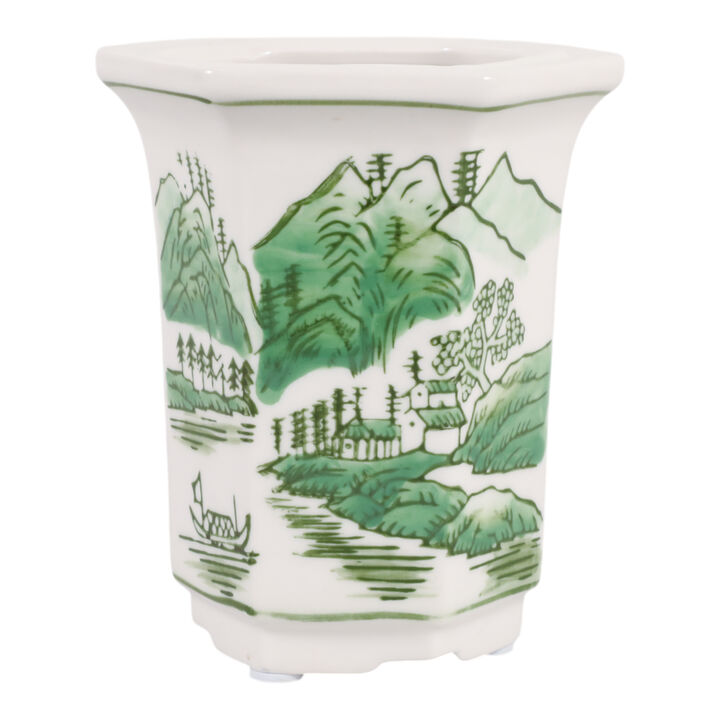 4", 6oz Chinoiserie Candle, Green/white