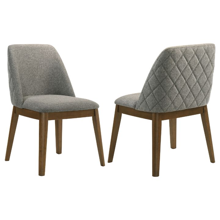 Freda Dining Chair, Set of 2, Gray Diamond Quilted Fabric, Brown Wood