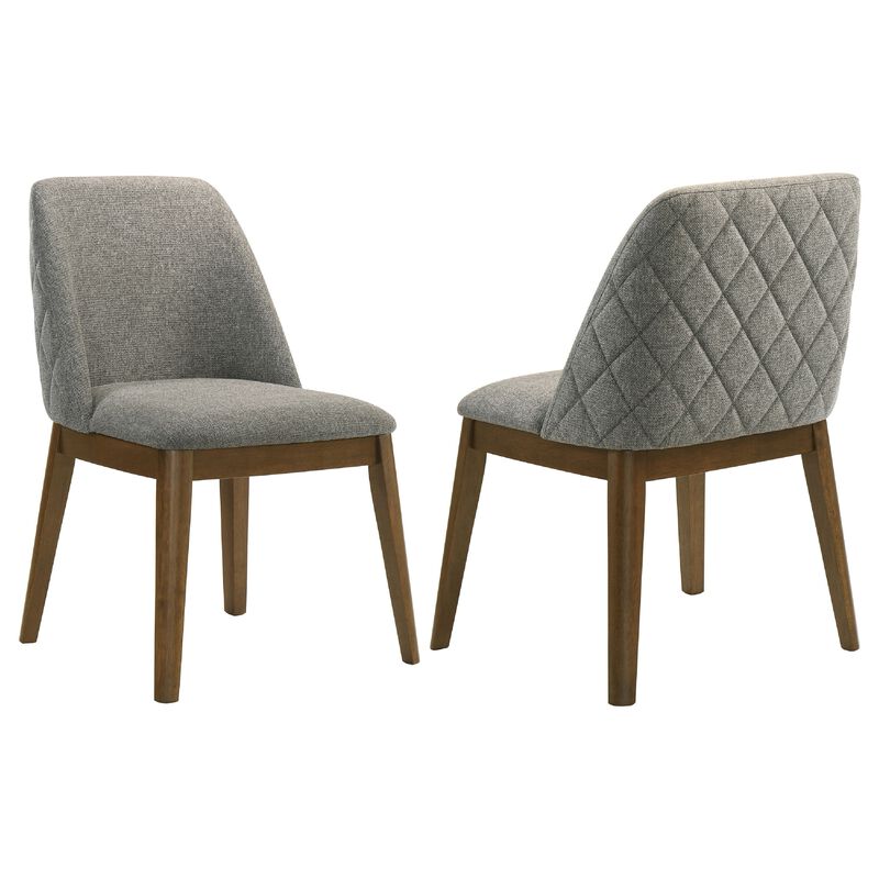 Freda Dining Chair, Set of 2, Gray Diamond Quilted Fabric, Brown Wood image number 0