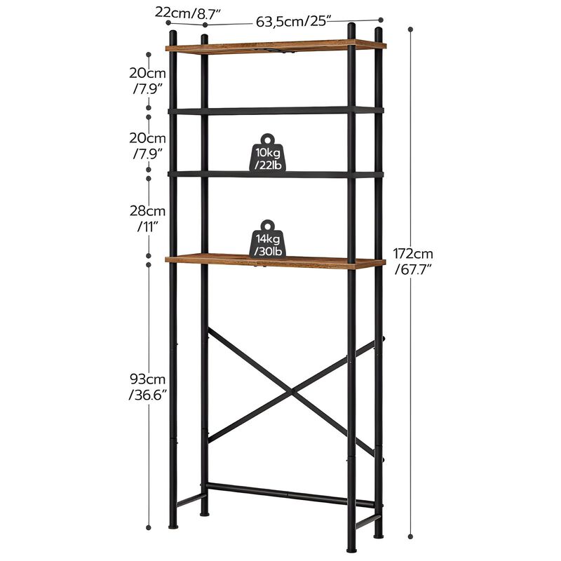 4-Tier Bathroom Storage Unit Over Toilet with Adjustable Legs-Brown image number 2