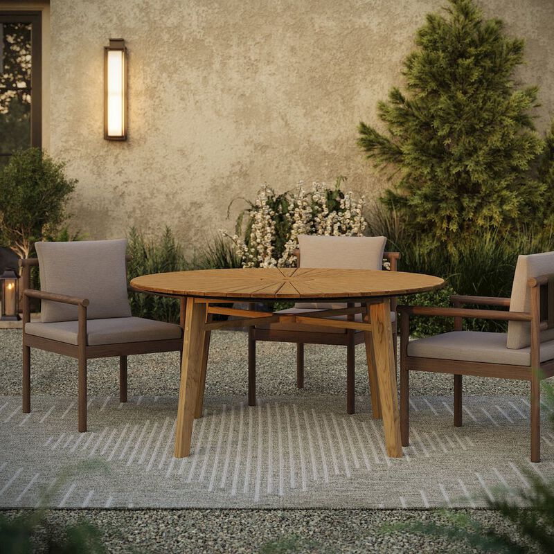 Cielo 59" Sunburst Outdoor Patio Teak Dining Table image number 6