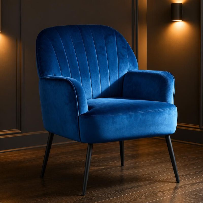 GOODSILO Velvet Upholstered Modern Accent Armchair, Comfortable Single Seating Chair for Living Room Bedroom Office Cafe and Waiting Room image number 2