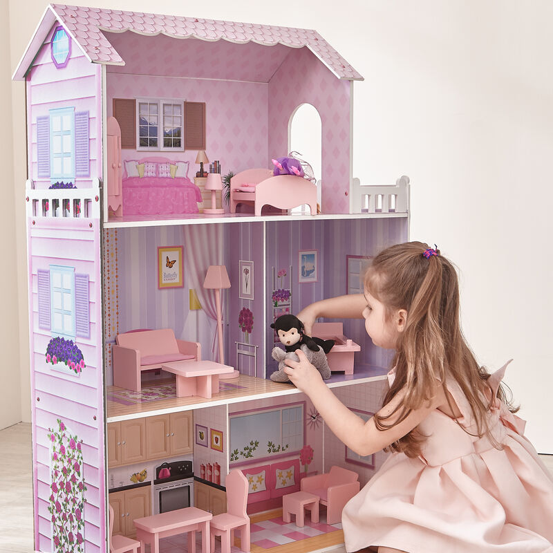 Teamson Kids Dreamland Tiffany Dollhouse with 12 Accessories, Pink/Purple image number 6