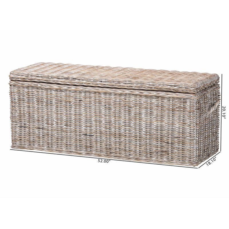 bali & pari Clarette Whitewashed Rattan Storage Bench - Handwoven Wicker Storage Trunk with Lift-Top Lid, Boho Coastal Seating for Living Room, Bedroom, or Entryway image number 9