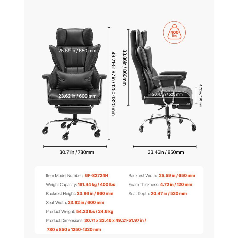 Heavy Duty Executive Office Chair with Footrest Wide Seat and Lumbar Support