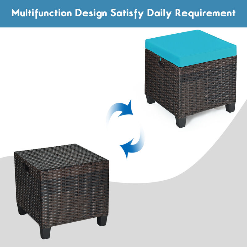 2 Pieces Patio Rattan Ottoman Set with Removable Cushions
