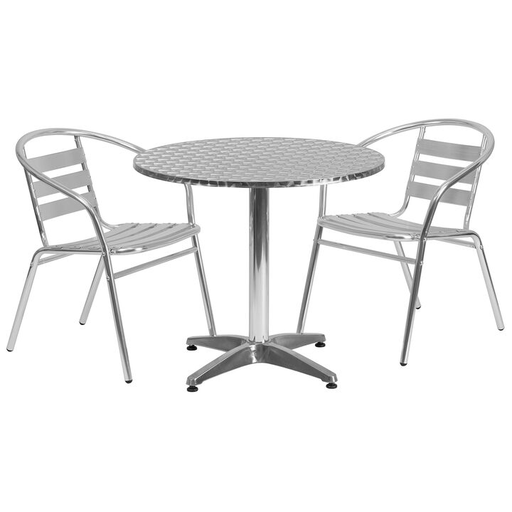 Flash Furniture Lila 31.5'' Round Aluminum Indoor-Outdoor Table Set with 2 Slat Back Chairs