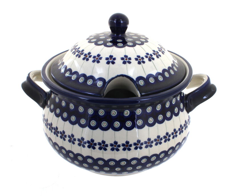 Blue Rose Polish Pottery Peacock Soup Tureen