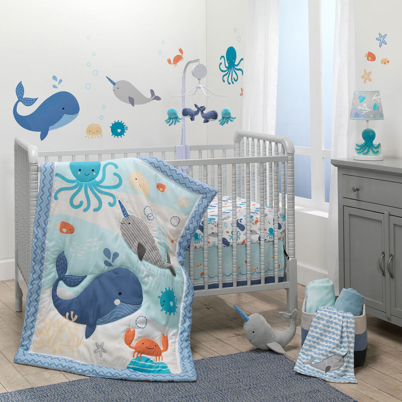 Bedtime Originals Whales Tale Blue Whale/Octopus Musical Baby Crib Mobile Toy