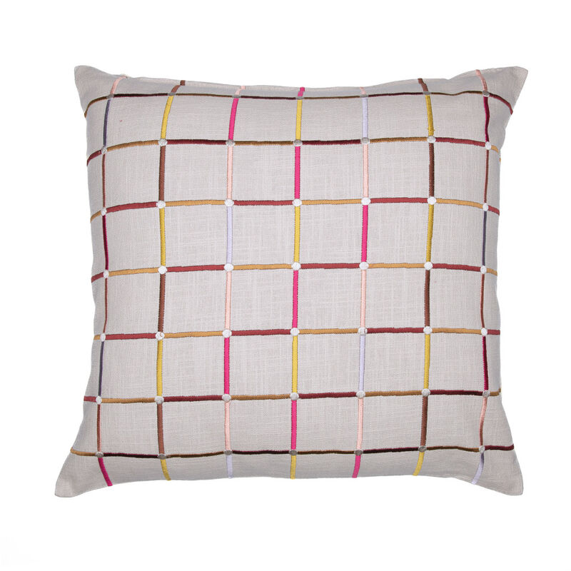 HomeRoots 24" White Check Cotton Blend Throw Pillow With Embroidery image number 0