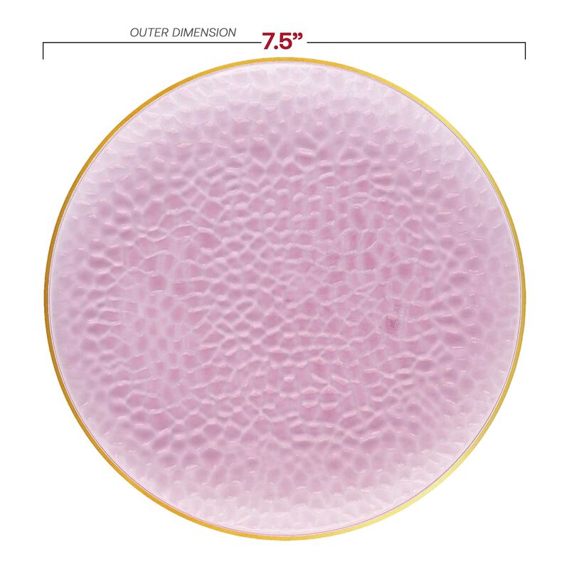 7.5" Clear Pink with Gold Rim Hammered Glass Plastic Salad Plates (120 Plates) image number 2