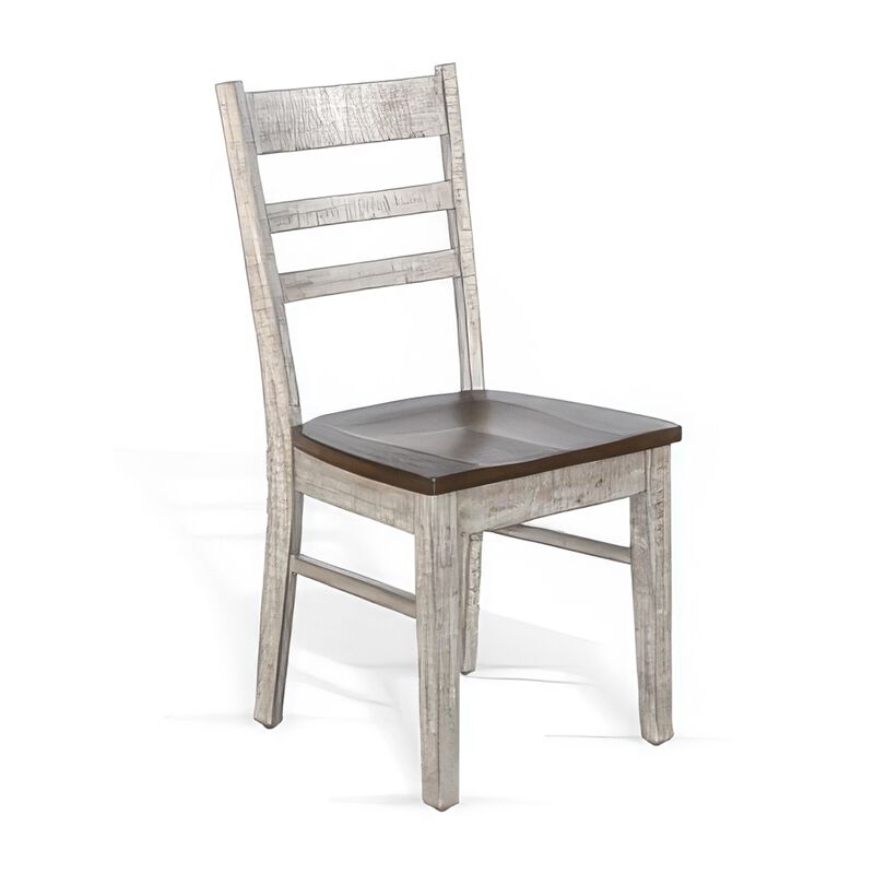 Camie Dining Chair Set of 2, Ladderback Design, Gray Mahogany Wood - Benzara