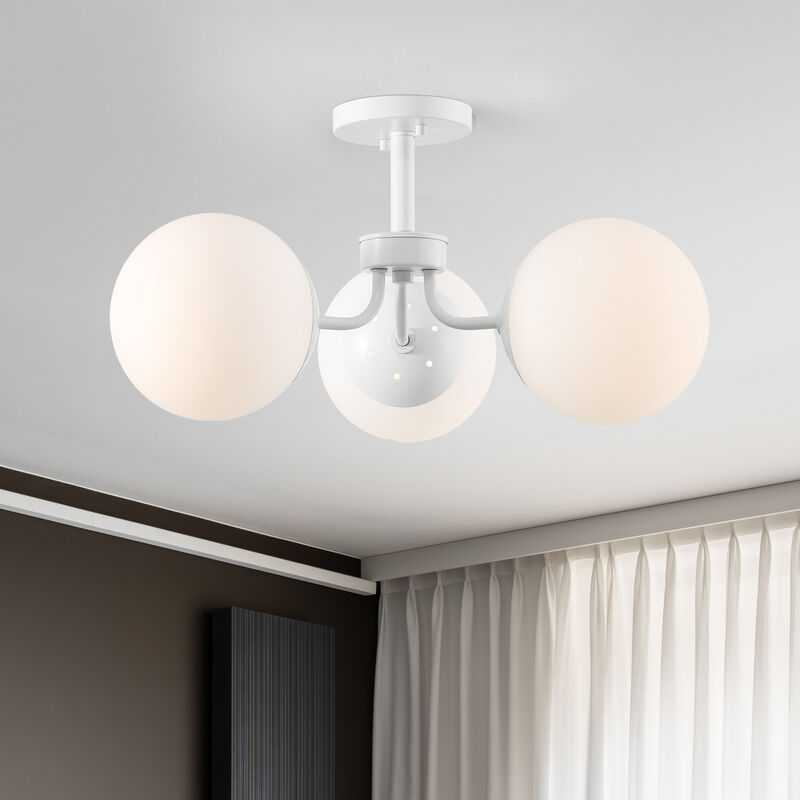 Olivier 3-Light Bohemian Farmhouse Iron/Frosted Glass LED Semi Flush Mount