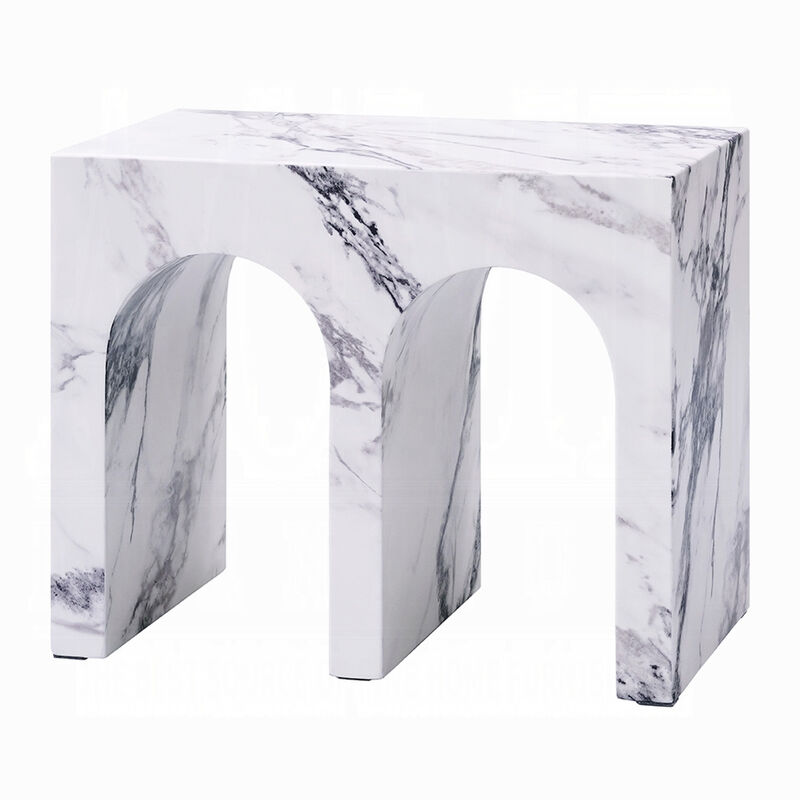 Ritzy Side End Table, White Faux Stone, Modern Arch Design 22 Inch image number 2