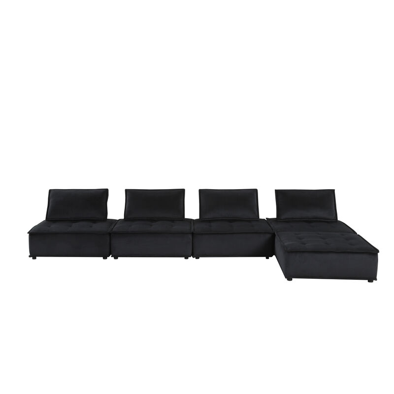 Streamdale Anna Black Velvet 5 Piece Sectional Sofa Ottoman image number 0