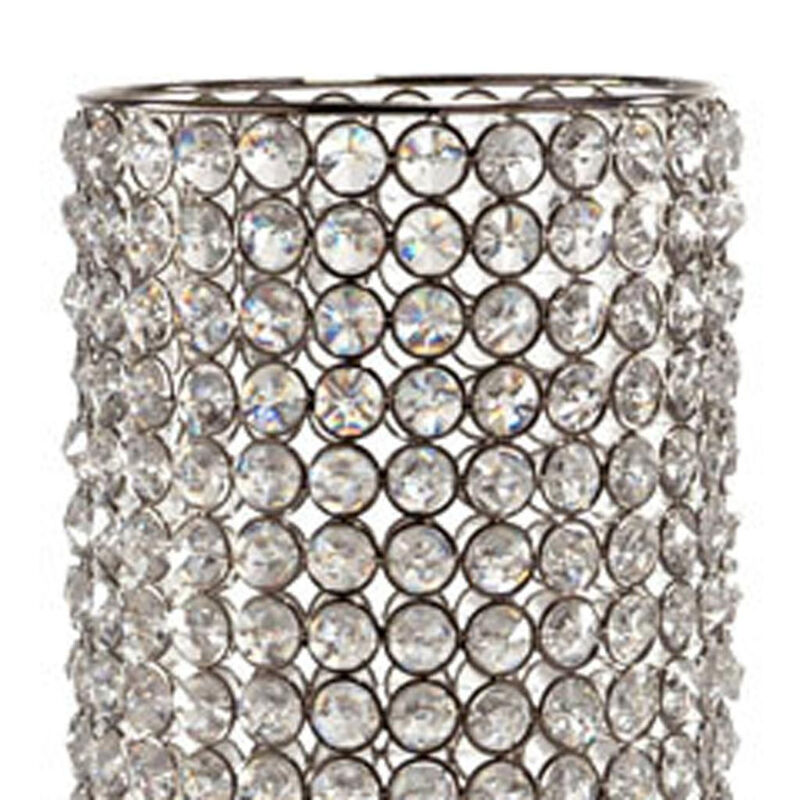Hivvago 21 Inch Clear And Silver Faux Crystal And Metal Table Vase