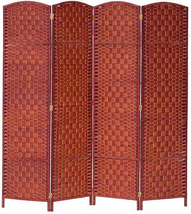 Legacy Decor 4 Panel Room Divider Privacy Screen Bamboo Fiber Natural Color