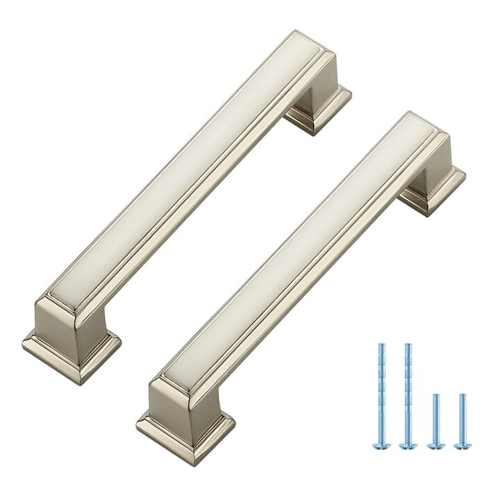 5 Pack Kitchen Cabinet Pulls Square Drawer Pulls 3-3/4 Inch Hole Center Cabinet Handles Brushed Nickel Drawer Pulls Kitchen Cabi
