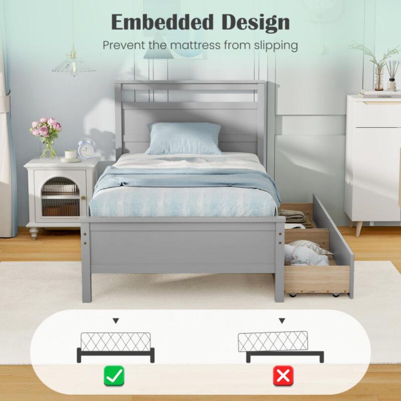 Hivvago Wooden Bed Frame with 2 Drawers for Teens and Adults