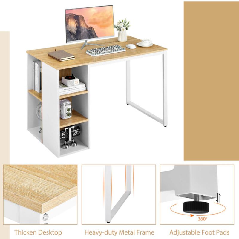 Hivvago Computer Desk with 5 Side Shelves and Metal Frame
