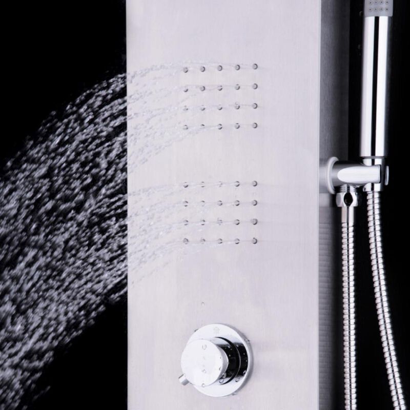 Brushed Stainless Steel Shower Panel with Rainfall and Waterfall Features for Luxury Bathroom