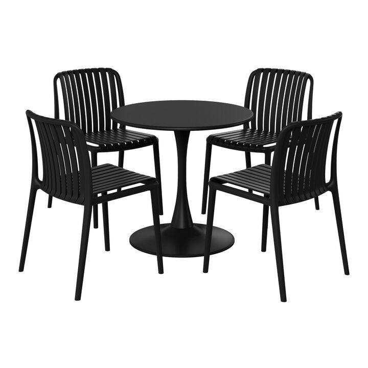 WestinTrends 5-Piece Outdoor Metal Dining Table Set And Stackable Resin Patio Chairs