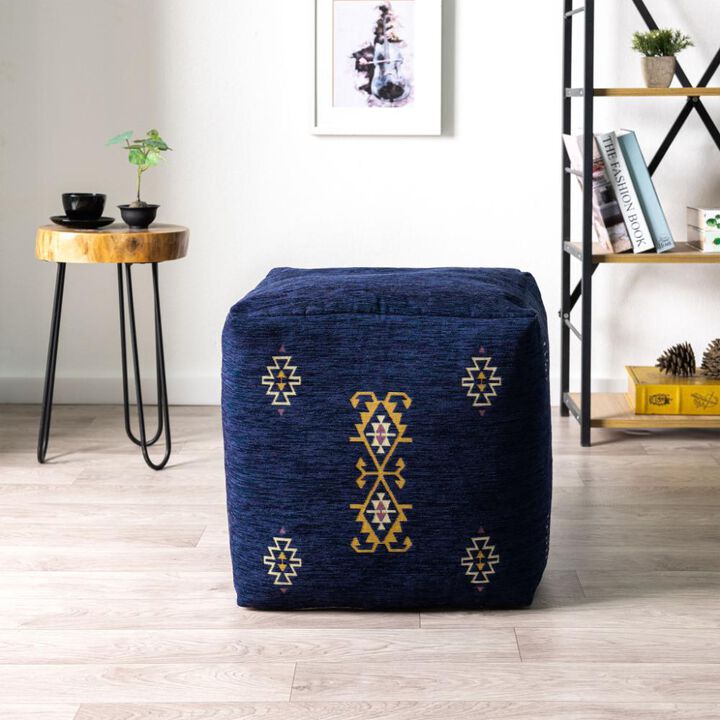 Hivvago 18 Inch Blue Medallion Pouf Ottoman