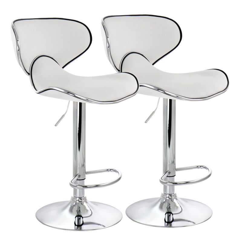 Elama 2 Piece Faux Leather Adjustable Bar Stool in White with Chrome Base image number 0