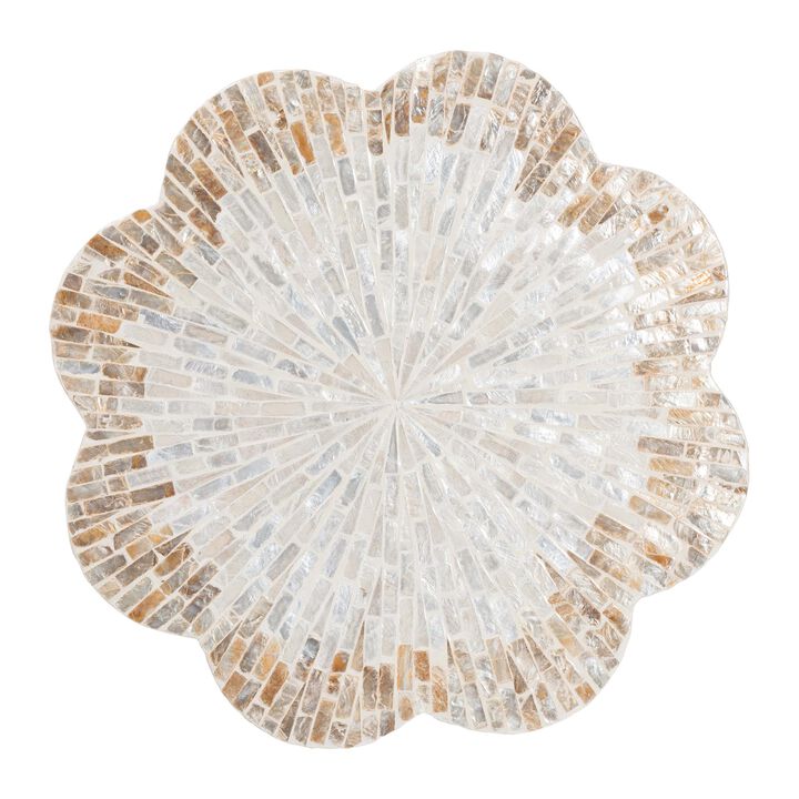 bali & pari Beile Capiz Shell Pedestal End Table - Mother of Pearl Scalloped Accent Table with Textured Inlay Surface for Living Room or Lounge Space