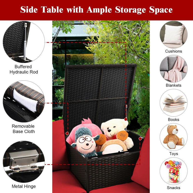 Mondawe 4 Pieces Outdoor Patio Rattan Furniture Set with Loveseat and Storage Box