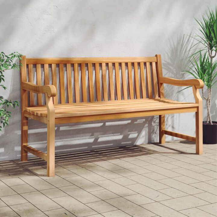 vidaXL Patio Bench - 59.1" Solid Teak Wood - Fine Sanded Finish - Durable and Weather-Resistant Wooden Garden Furniture - Easy Assembly - Suitable for Patio and Garden