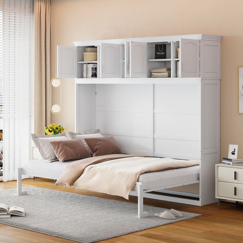 Whisen Modern Design Queen Size Murphy Bed, Folded into a Cabinet with Top Cabinets