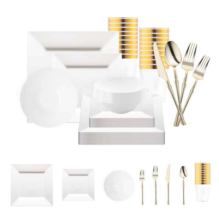 White Square Plastic Tableware Set (120 Sets)