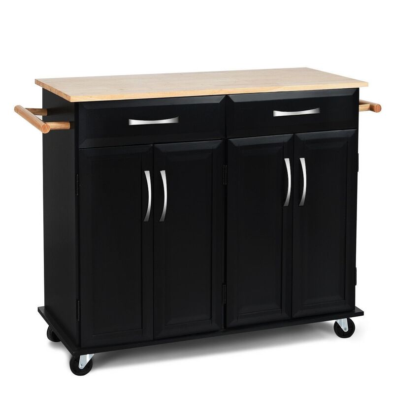 Kitchen Island Storage Cabinet Cart with Wood Top and Wheels