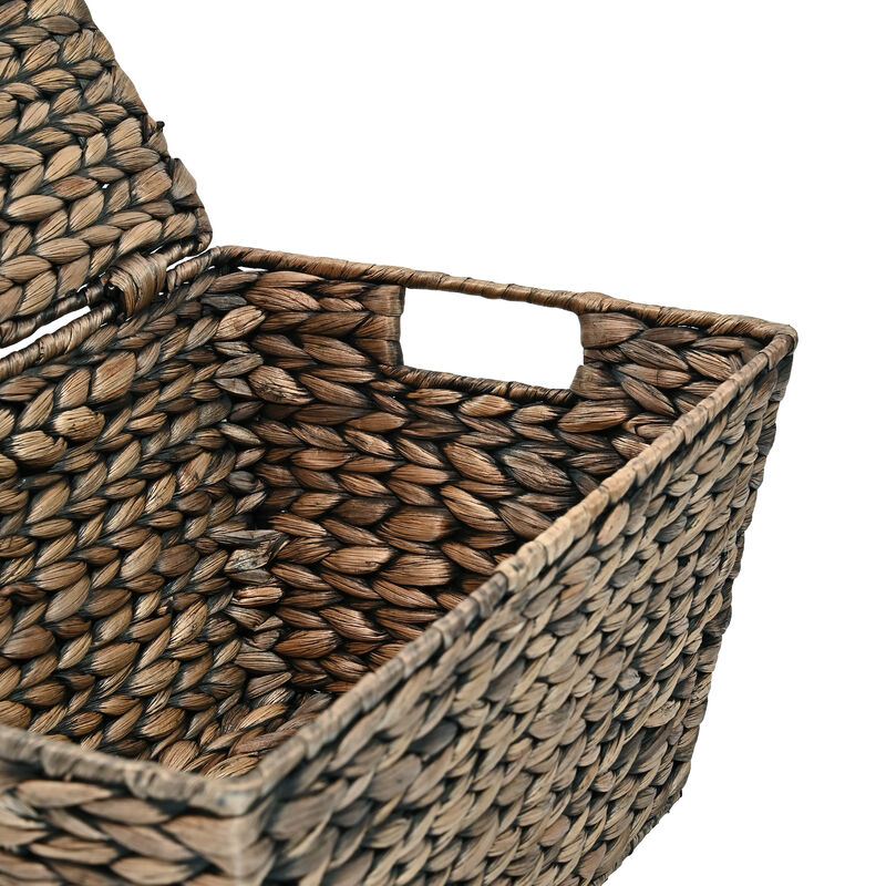 Wilder Classic Farmhouse Woven Hyacinth Rectangular Storage Baskets with Lids and Handles