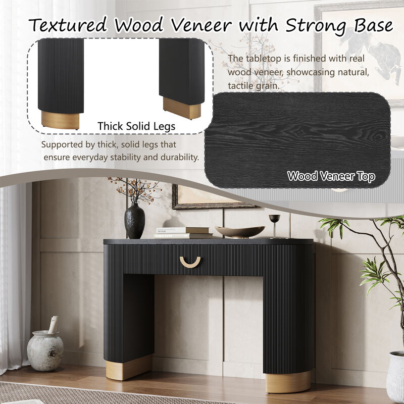 Merax Modern Vertical Ribbed Console Table Compact Storage Functional Drawer