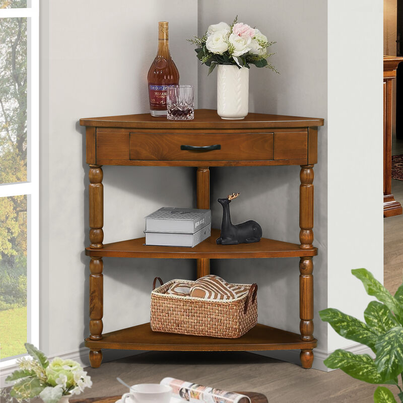 Mondawe 33.8-Inch Small Triangular Table, Small Space/Living Room 3-Layer Solid Wood Edge Table