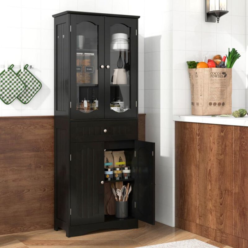Hivvago Tall Bathroom Storage Cabinet with 2 Glass Doors and Adjustable Shelves Drawer