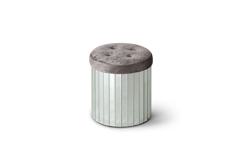 Decor Brownish Gray Round Velvet Upholstered Ottoman