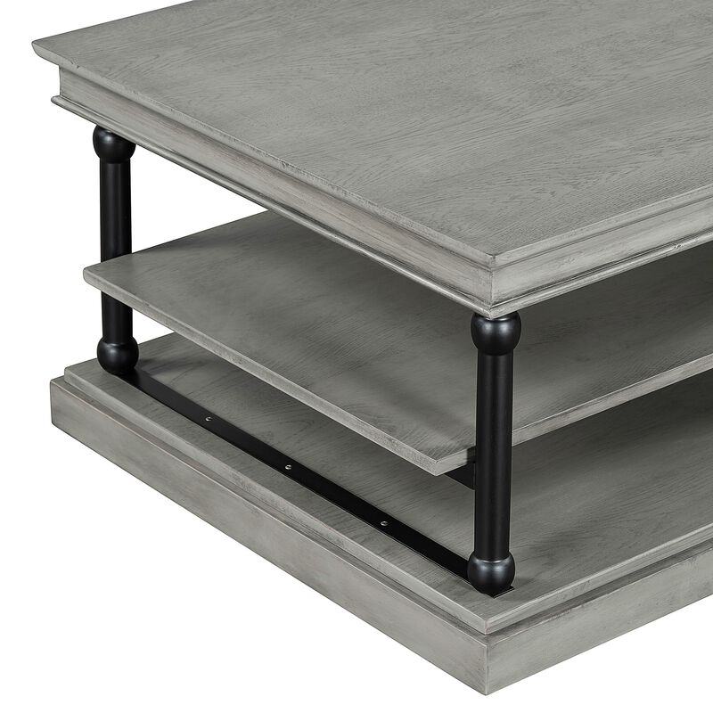 Bard Coffee Table, Veneer, 2 Tier Shelves, Metal Legs image number 5