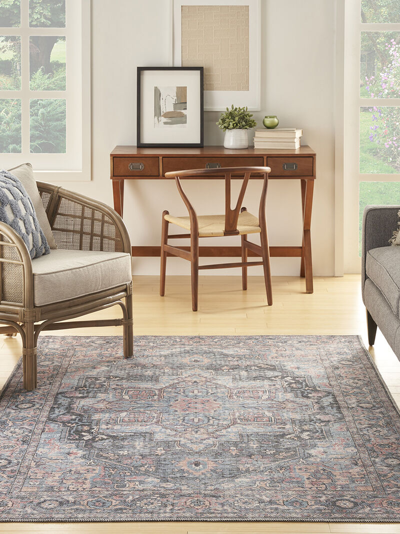 Machine Washable Series 1 SR101 Light Blue/Multicolor 5'3" x 7'3" Rug