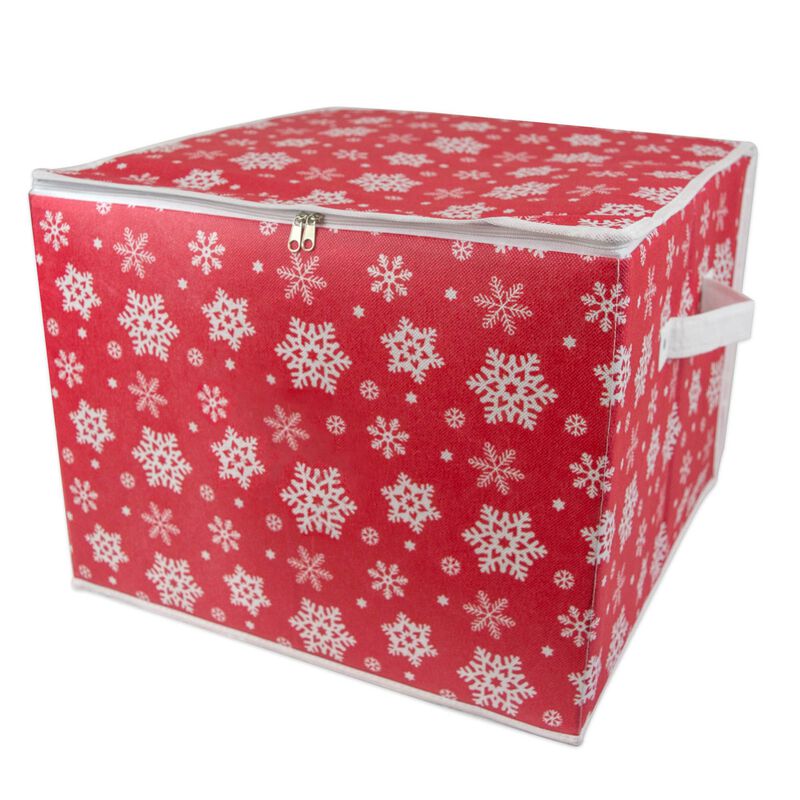16" Red and White Snowflake Print Large Ornament Storage