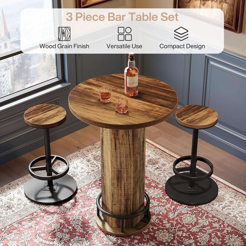 ShipItFurniture Round Bar Table with 2 Stools, Matte Black Powdercoat image number 7
