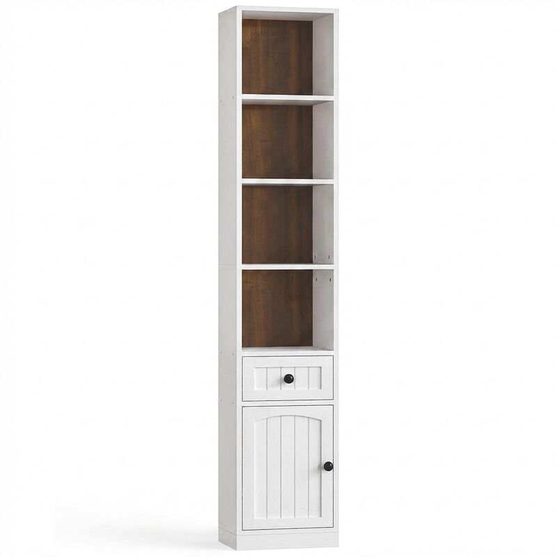 Slim Tall Bookcase with Cabinet Storage and Adjustable Shelving Unit- White image number 0