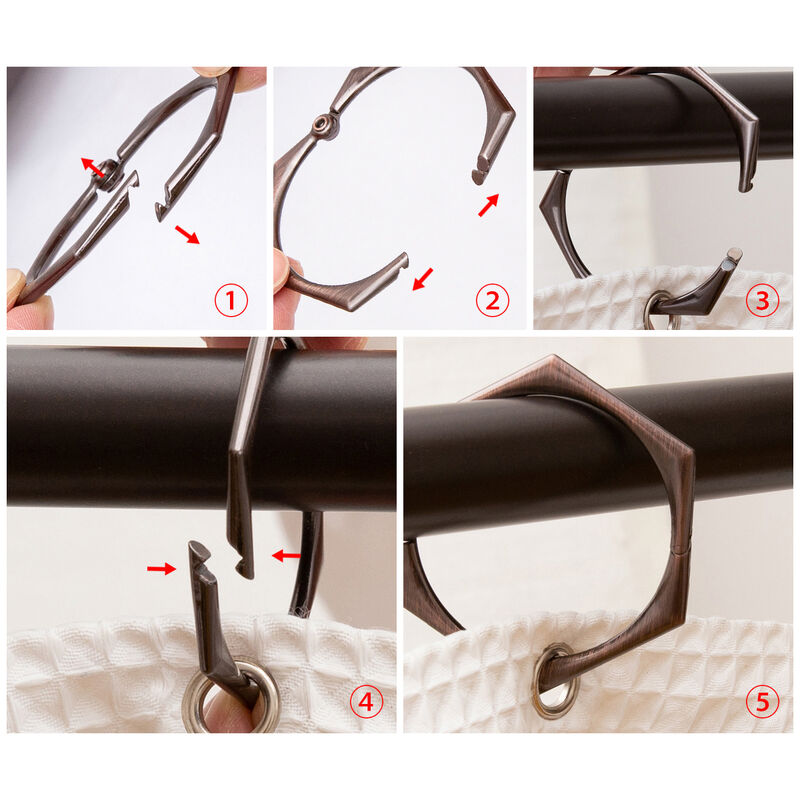 Rust-Proof Hexagon-Shaped Shower Curtain Hooks with Clasp Closure, Set of 12 image number 8