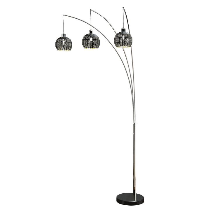 92 Inch 3 Arm Arc Floor Lamp with Modern Round Metal Base, Silver Finish - Benzara