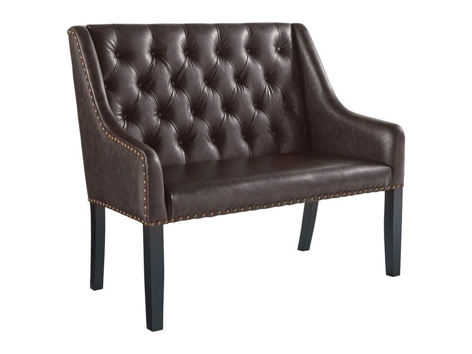 44 Inches Nailhead Trim Leatherette Accent Bench, Brown - Benzara