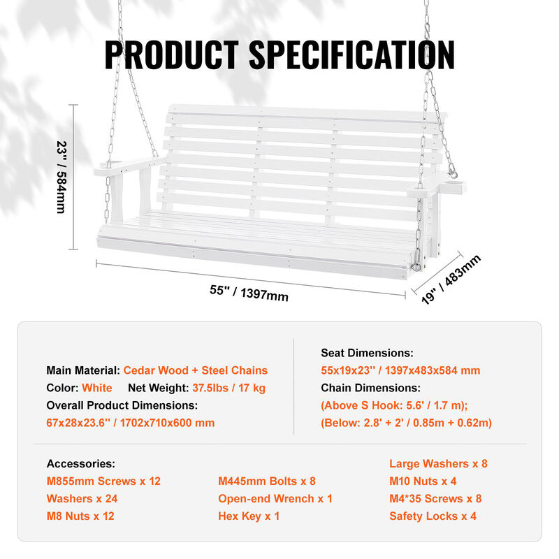Patio Swing Chair Bench – Wooden Porch Swing with Chains, Strong Load Capacity for Backyard, Deck, or Outdoor Space